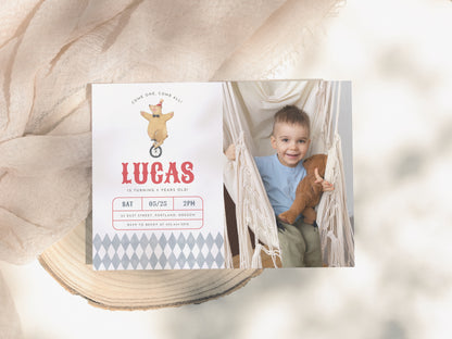 Vintage Circus Animals Boy Birthday Invitation Bundle