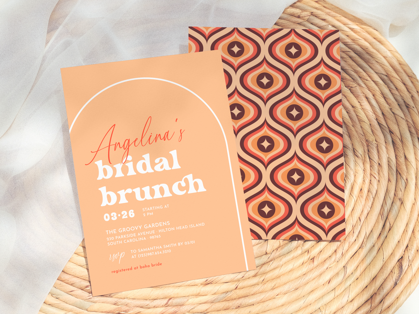 Groovy Boho Arch Retro Bridal Brunch Invitation Bundle