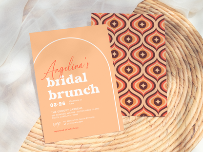 Groovy Boho Arch Retro Bridal Brunch Invitation Bundle