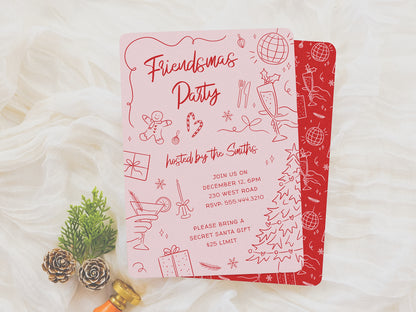 Friendsmas Whimsical Doodle Christmas Party Invitation
