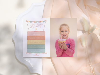 Rainbow Layer Cake Girl Birthday Party Invitation Bundle