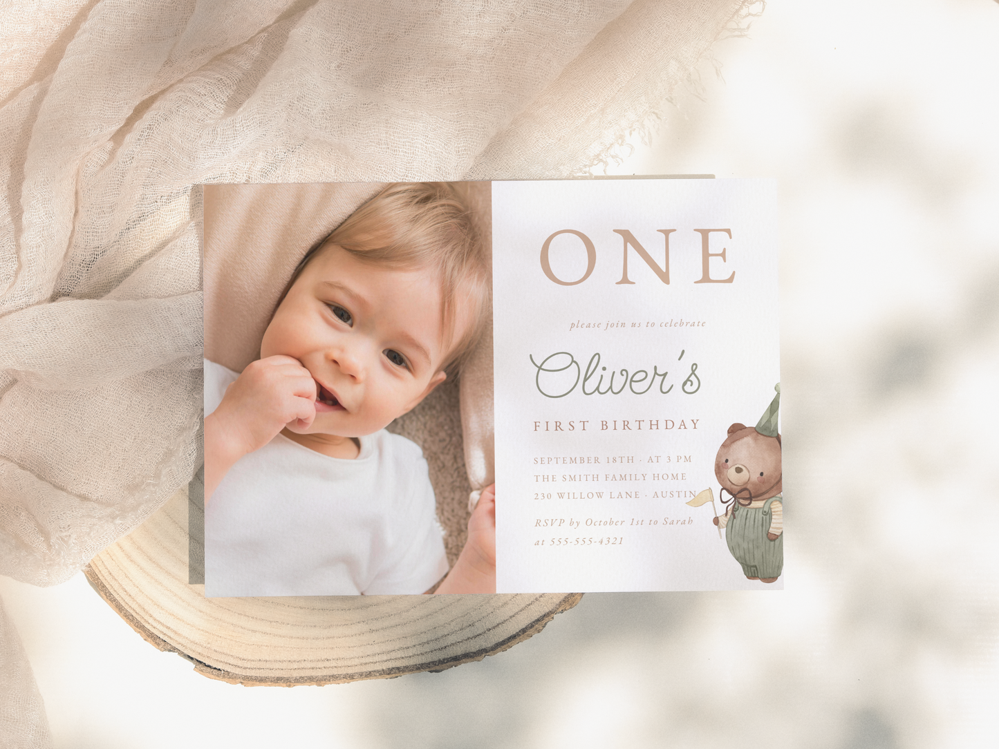 Teddy Bear 1st Birthday Party Invitation
