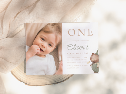 Teddy Bear 1st Birthday Party Invitation