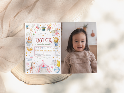 Animal Circus Watercolor Carnival Birthday Party Invitation