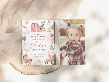 Farm Animals Barn Birthday Party Invitation