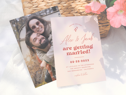 Groovy Sparkle Retro 70s Photo Wedding Invitation