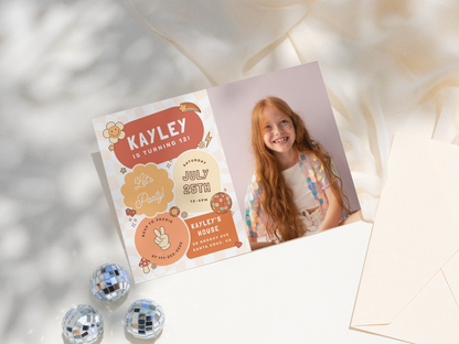 Groovy Daisy Retro Girl Birthday Party Invitation Bundle