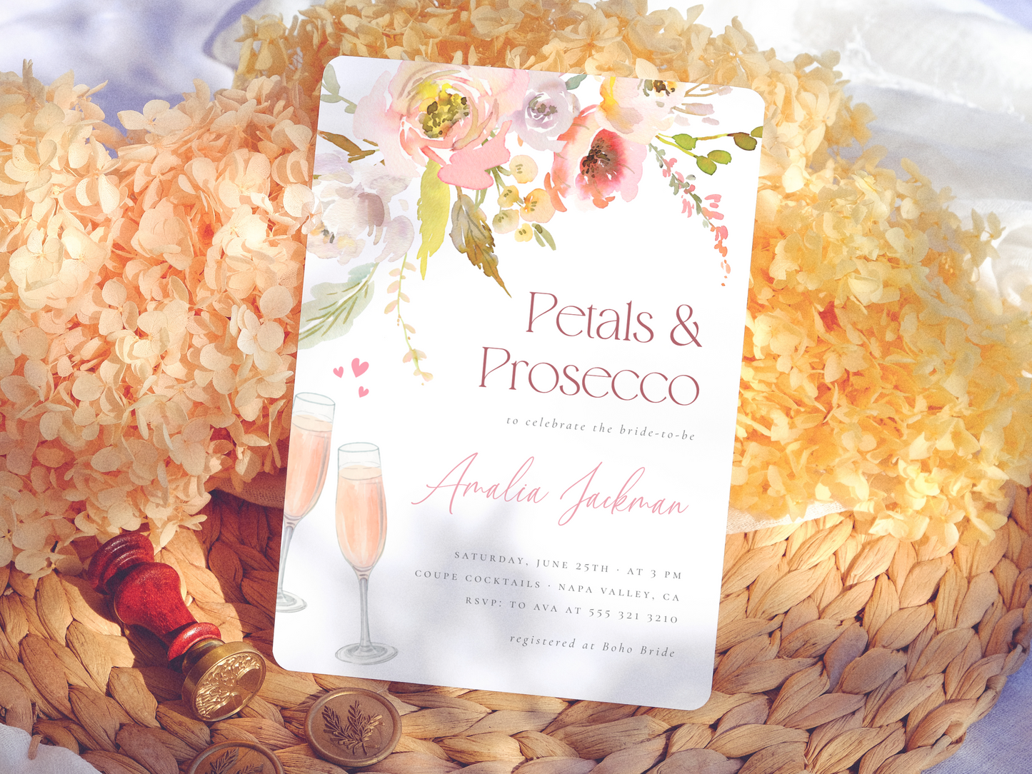 Petals & Prosecco Floral Bridal Shower Invitation