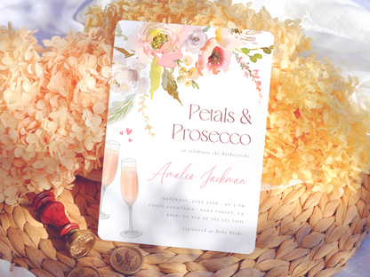 Petals & Prosecco Floral Bridal Shower Invitation