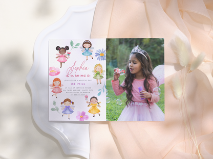 Fairy Garden Watercolor Floral Birthday Party Invitation