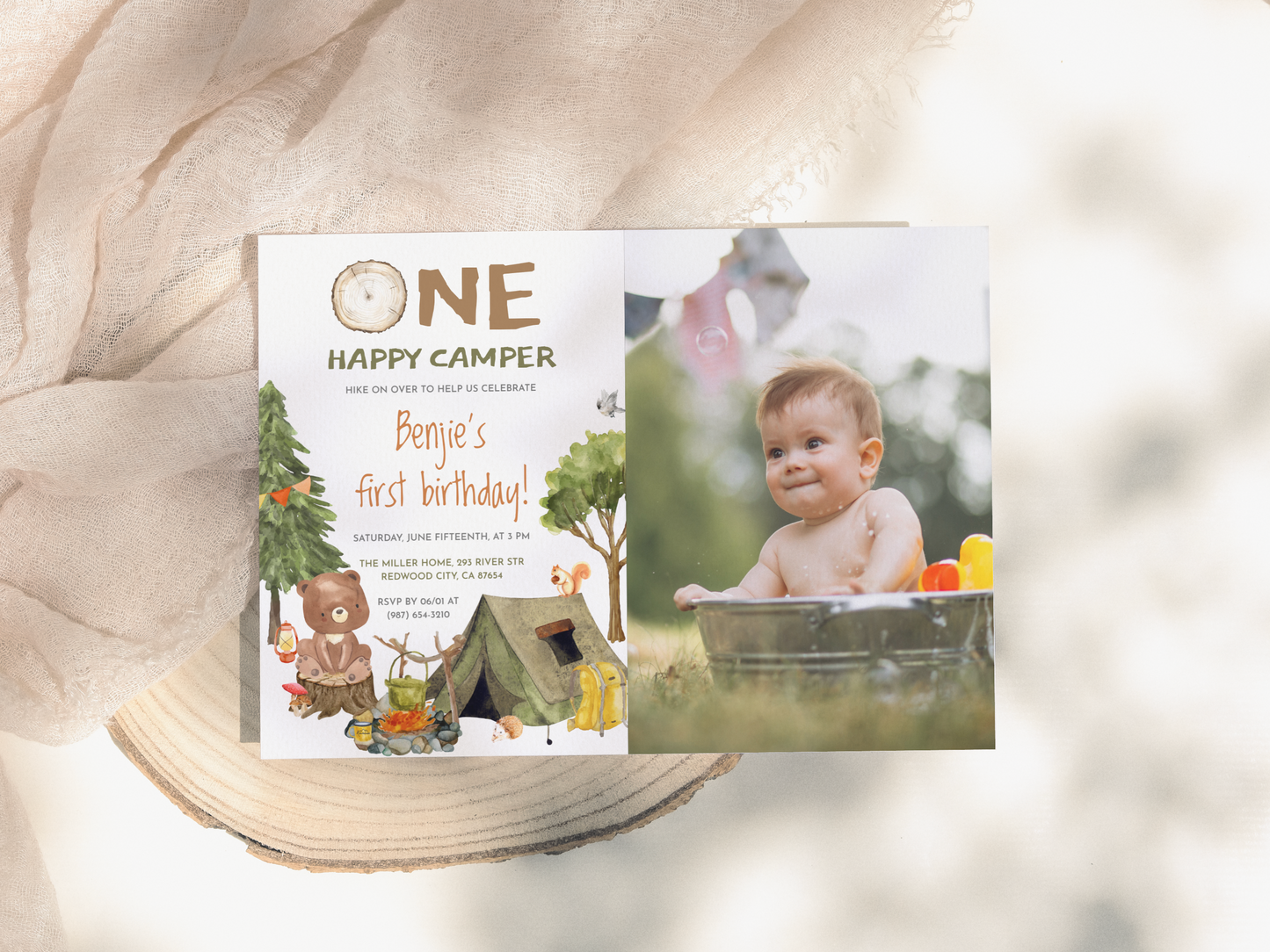 One Happy Camper First Birthday Party Invitation