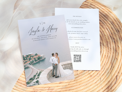 Elegant Monogram All-In-One QR Code Wedding Invitation