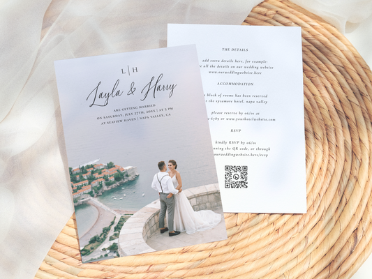 Elegant Monogram All-In-One QR Code Wedding Invitation