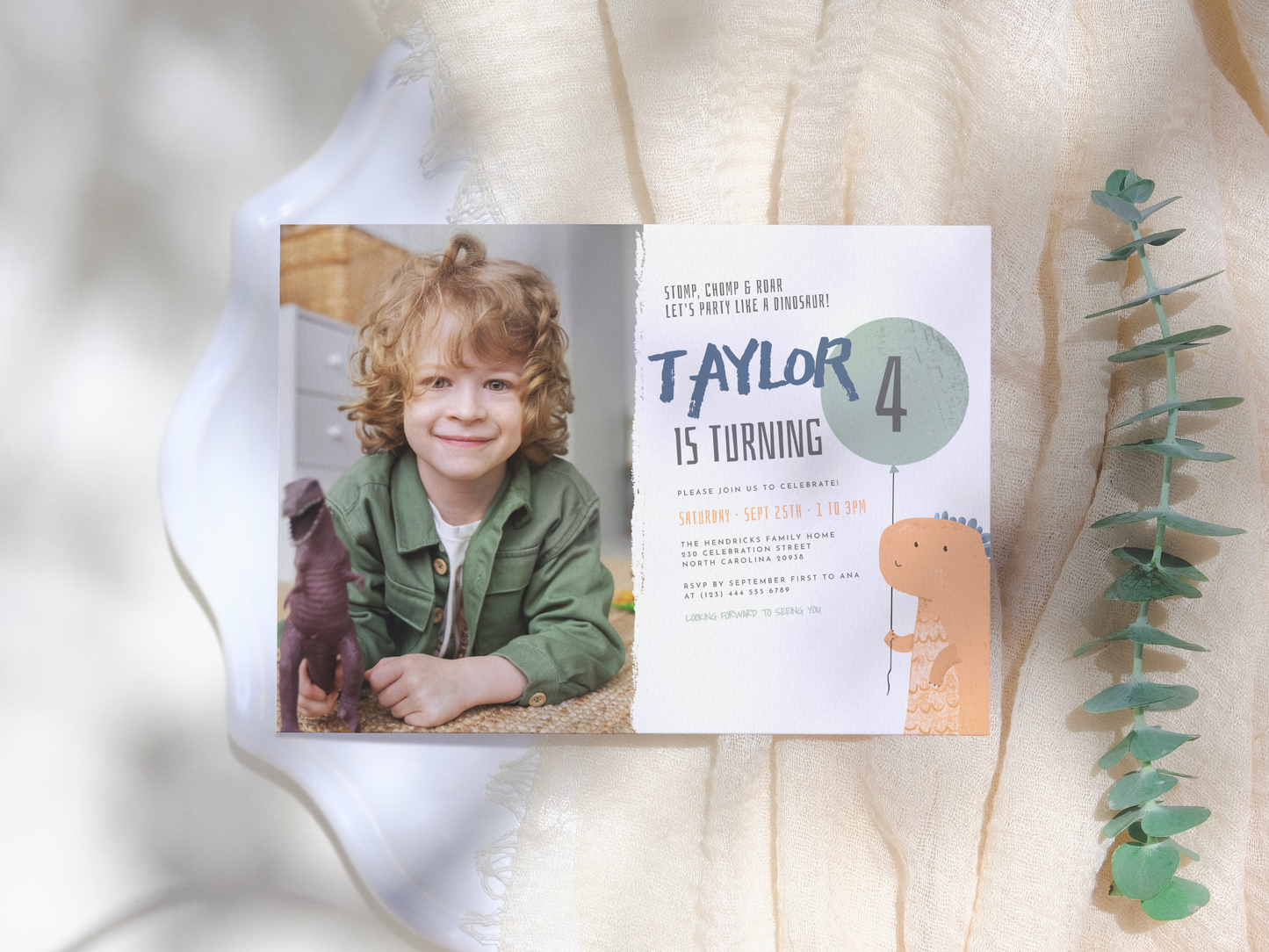 Dinosaur & Balloon Birthday Party Invitation