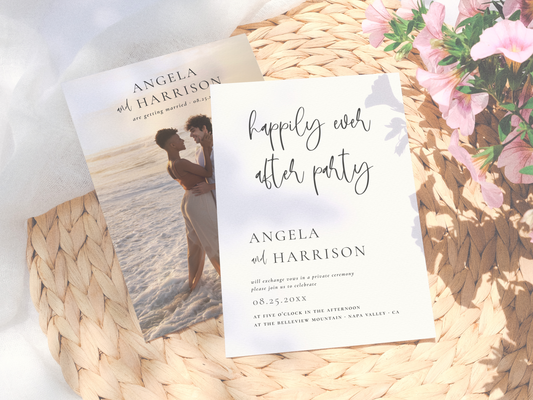 Happily Ever After Party Modern Wedding Reception Photo Invitation