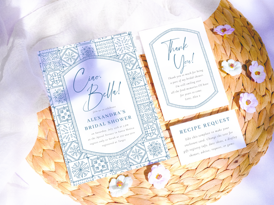 Ciao Bella! Whimsical Italian Bridal Shower Invitation Bundle