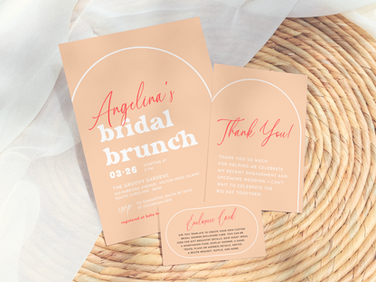 Groovy Boho Arch Retro Bridal Brunch Invitation Bundle
