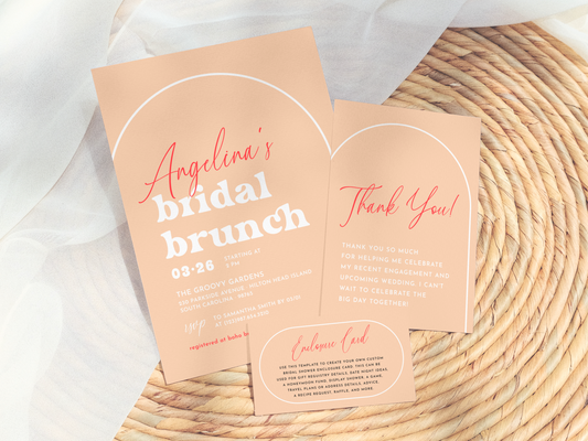 Groovy Boho Arch Retro Bridal Brunch Invitation Bundle