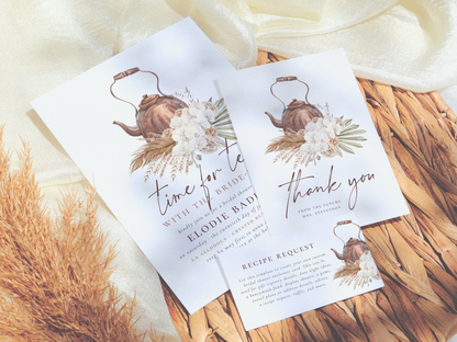 Time For Tea Boho Pampas Bridal Shower Invitation Bundle