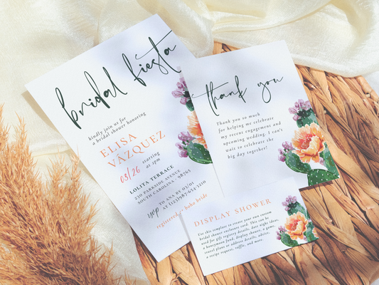 Boho Desert Cactus & Flowers Bridal Shower Invitation Bundle