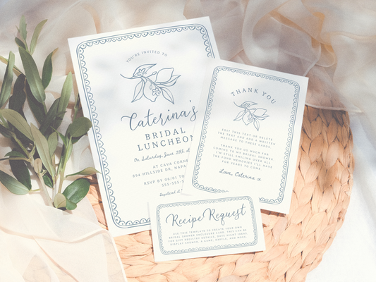 Whimsical Italian Lemon Illustration Bridal Shower Invitation Bundle