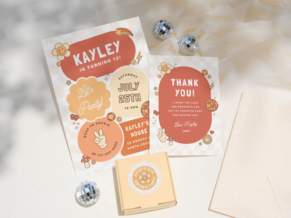 Groovy Daisy Retro Girl Birthday Party Invitation Bundle