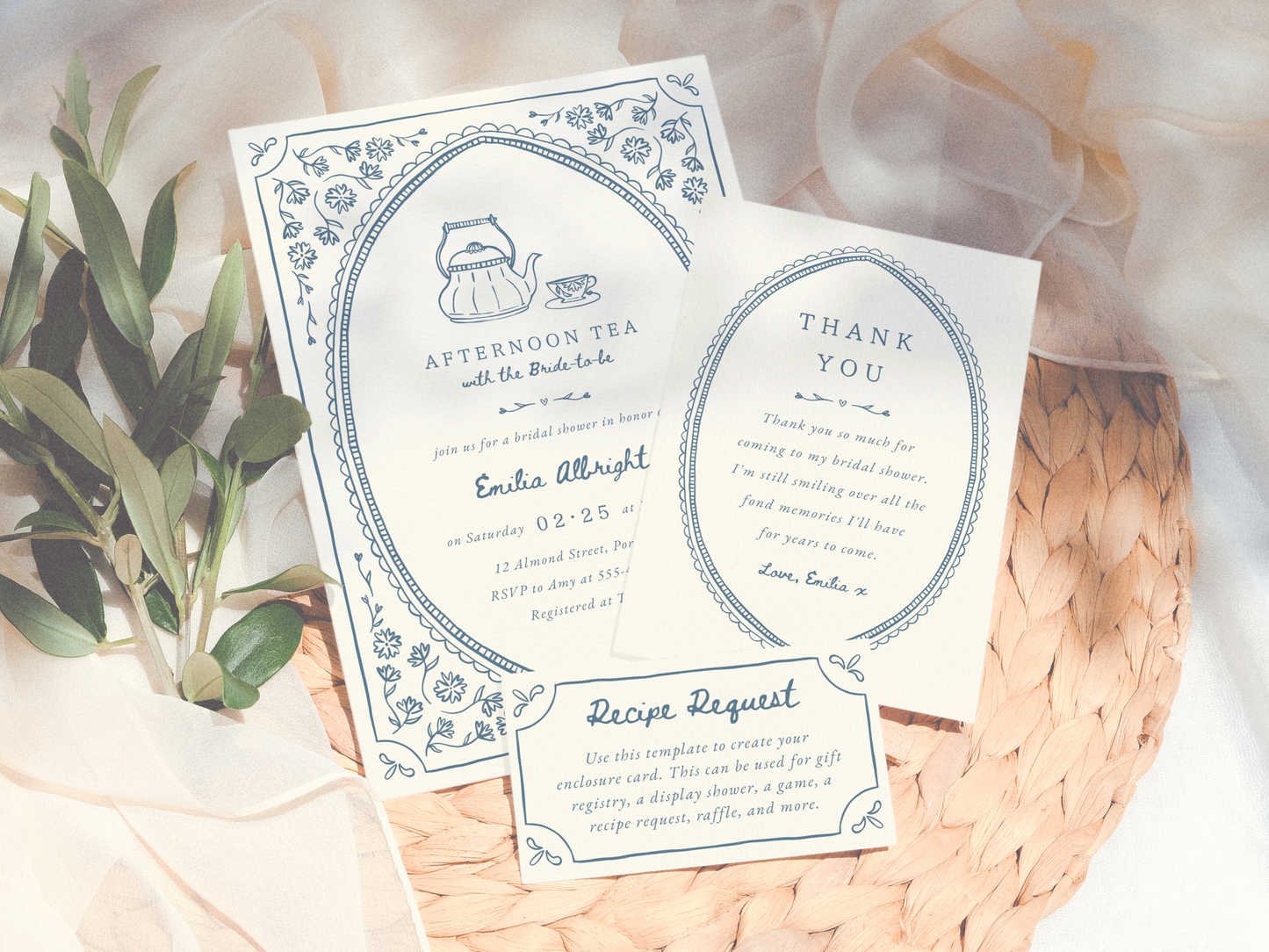 Whimsical Vintage Tea Party Bridal Shower Invitation Bundle