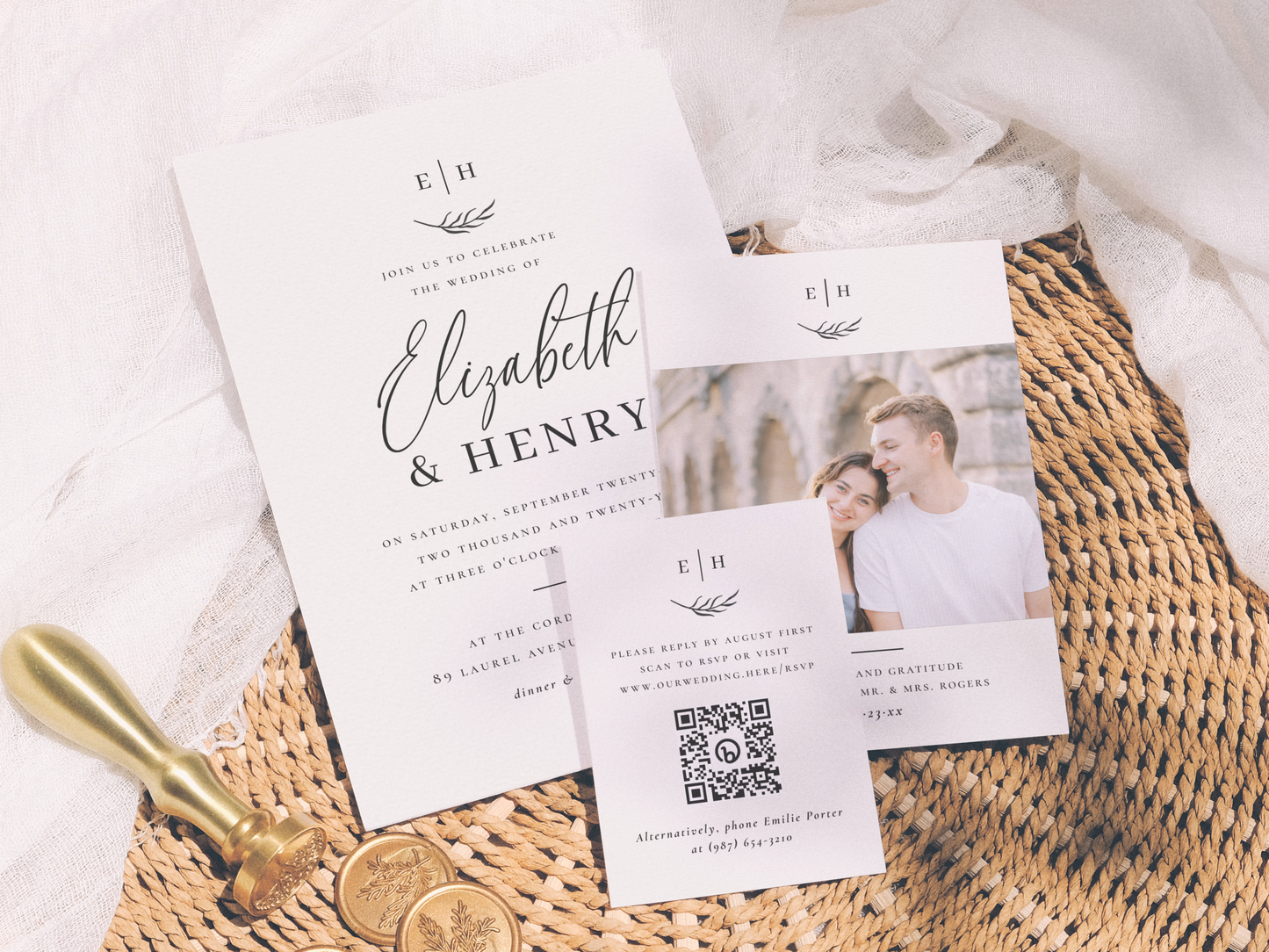 Minimalist Monogram Elegant Formal Photo Wedding Invitation Suite