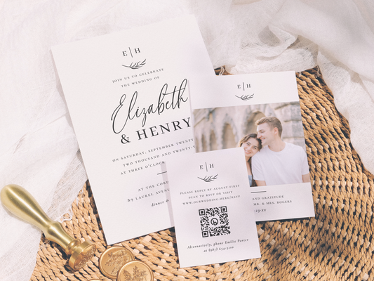 Minimalist Monogram Elegant Formal Photo Wedding Invitation Suite