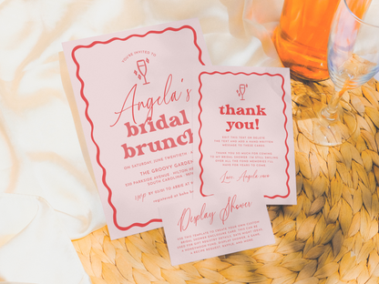 Retro Groovy Pink & Red Bridal Brunch Invitation Bundle
