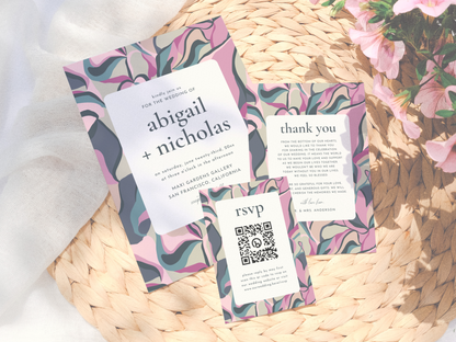 Maximalist Bold Colorful Floral Wedding Invitation Suite