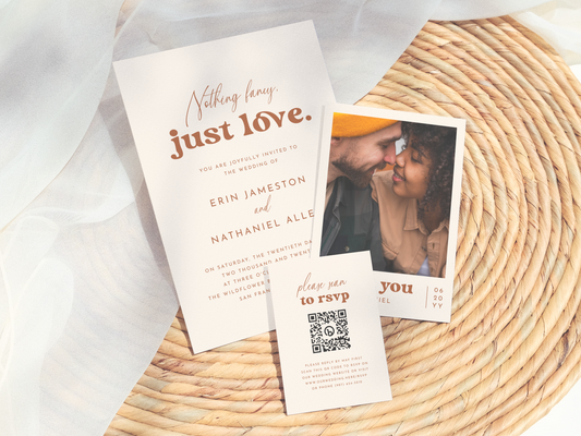 Nothing Fancy, Just Love Retro Groovy Wedding Invitation Suite