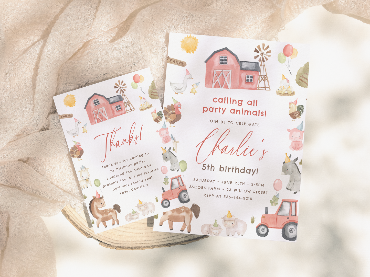 Farm Animals Barn Birthday Party Invitation Bundle