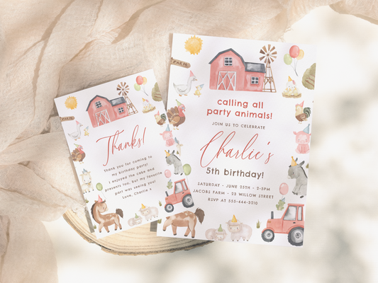 Farm Animals Barn Birthday Party Invitation Bundle