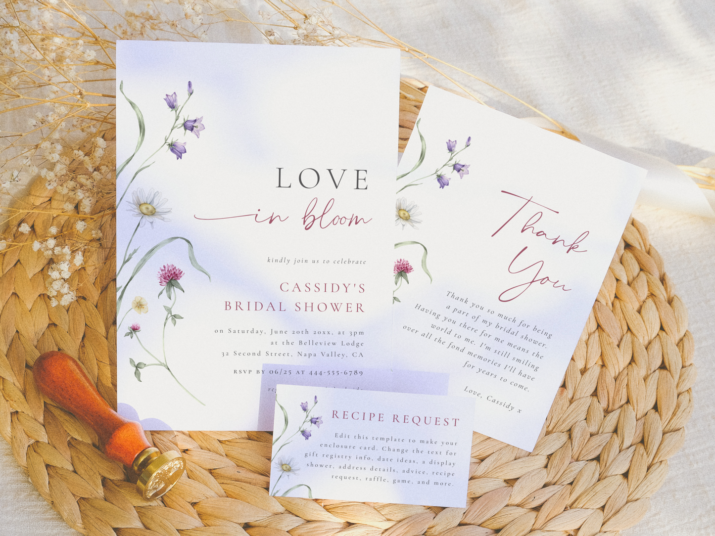 Love in Bloom Wildflower Bridal Shower Invitation Bundle