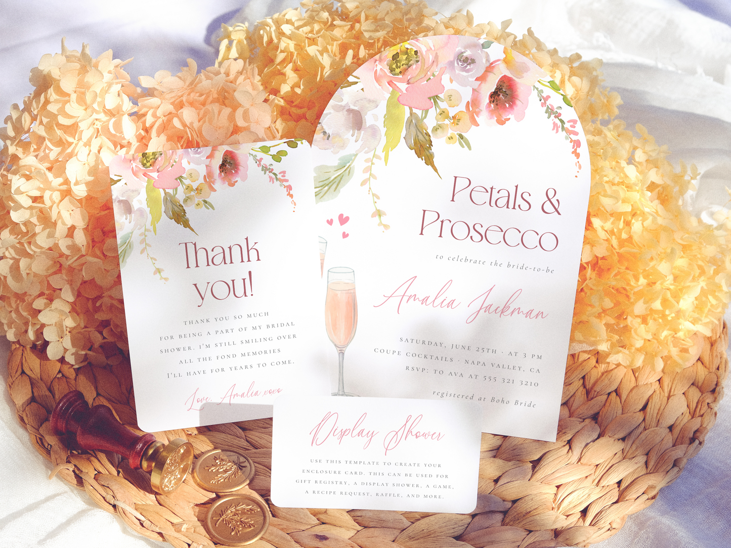 Petals & Prosecco Floral Arch Bridal Shower Invitation Bundle