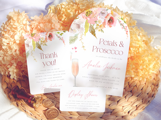 Petals & Prosecco Floral Arch Bridal Shower Invitation Bundle