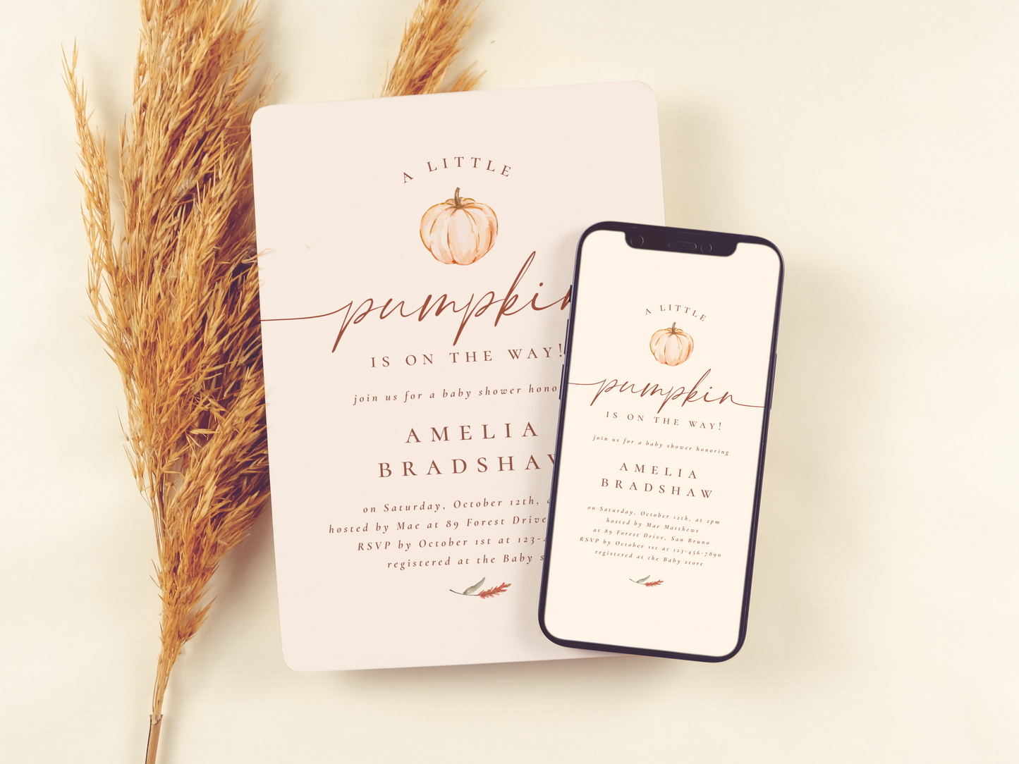 A Little Pumpkin Floral Baby Shower Invitation Bundle