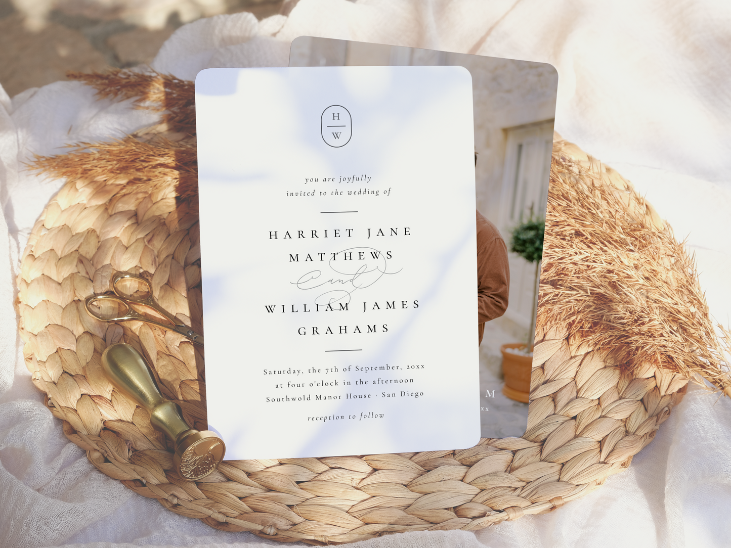 Elegant Initials Photo Arch Wedding Invitation