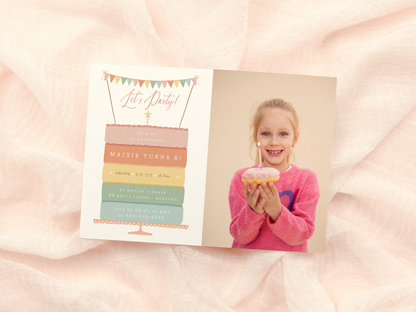 Rainbow Layer Cake Girl Birthday Party Invitation Bundle