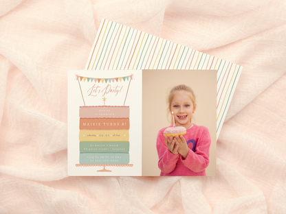 Rainbow Layer Cake Girl Birthday Party Invitation Bundle