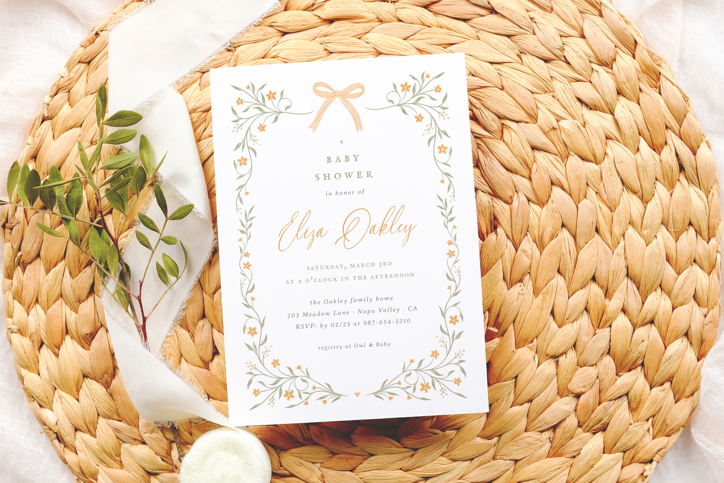 Wildflower & Yellow Bow Baby Shower Invitation Bundle