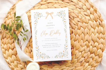 Wildflower & Yellow Bow Baby Shower Invitation Bundle