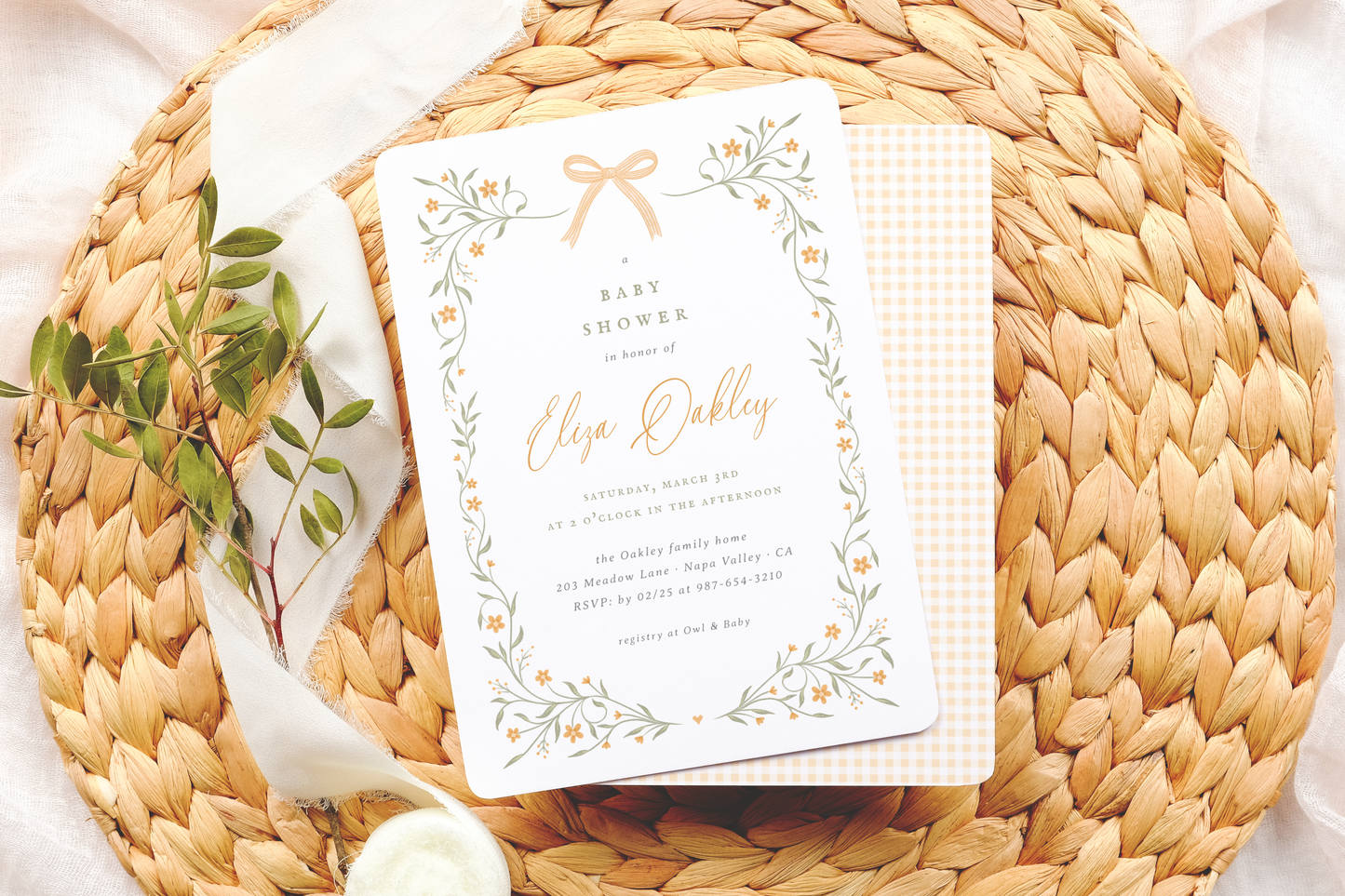 Wildflower & Yellow Bow Baby Shower Invitation Bundle