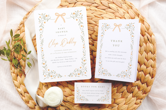 Wildflower & Yellow Bow Baby Shower Invitation Bundle