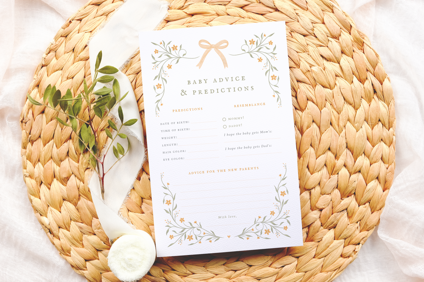Wildflower & Yellow Bow Baby Shower Invitation Bundle