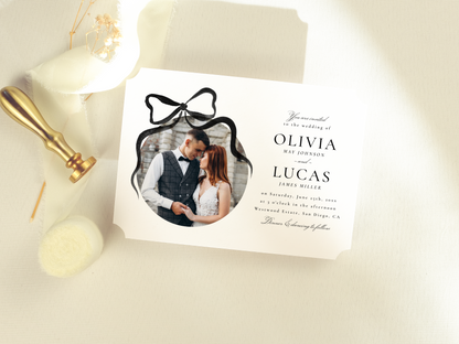 Elegant Bow All-In-One Black Wedding Invitation Suite
