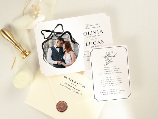Elegant Bow All-In-One Black Wedding Invitation Suite
