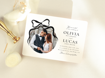 Elegant Bow All-In-One Black Wedding Invitation Suite