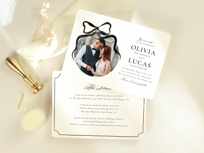 Elegant Bow All-In-One Black Wedding Invitation Suite